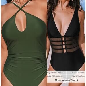NWT Cupshe One Piece Swimsuit Cutout Ruched Tummy Control BUNDLE Size XS